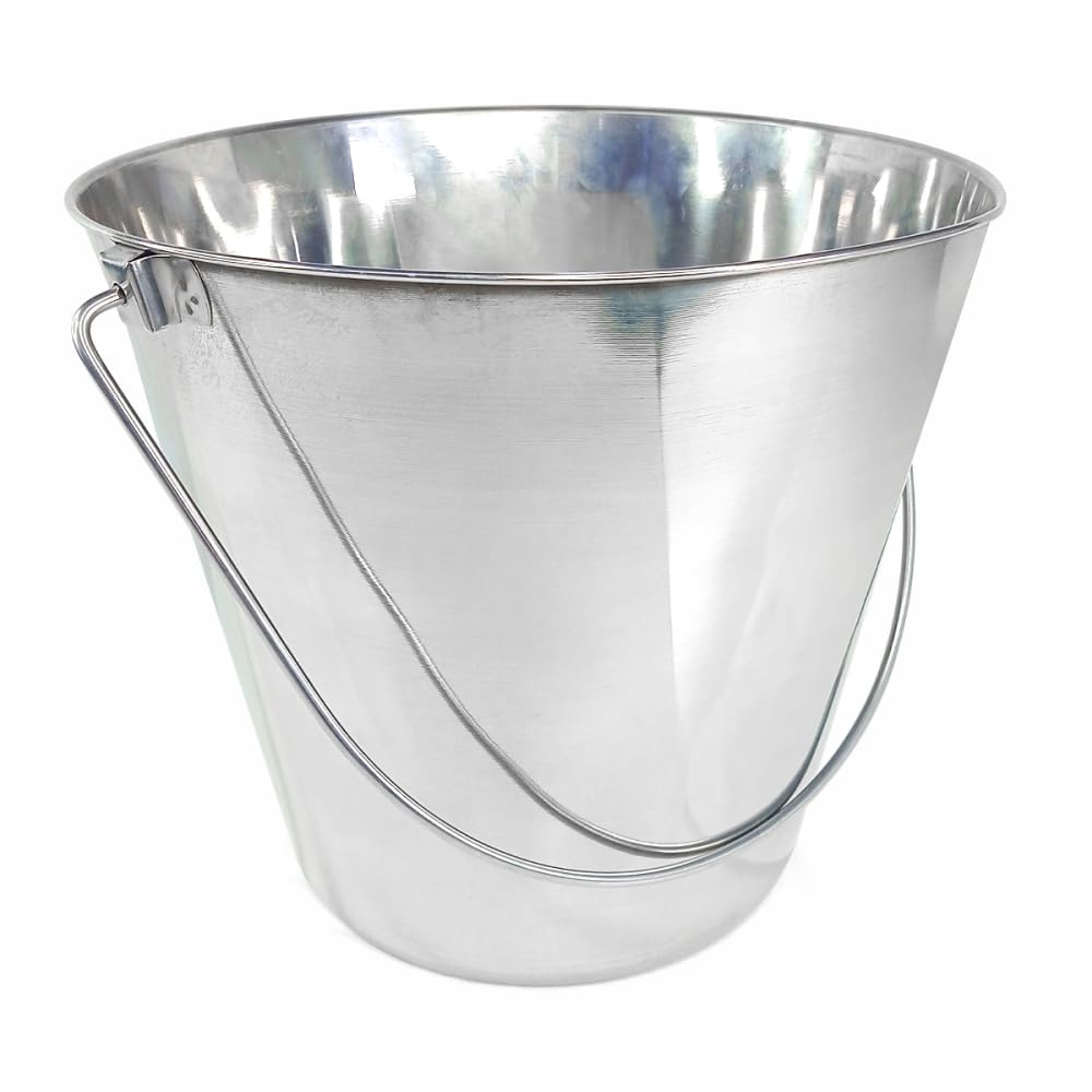 PetYupp 3 Gallon Stainless Steel Bucket - Heavy Duty Flat Side Metal Bucket for Feeding & Watering Pets, Livestock & Cleaning - Perfect for Crates, Kennels, Cages & Hang on Fences - 13 Quart
