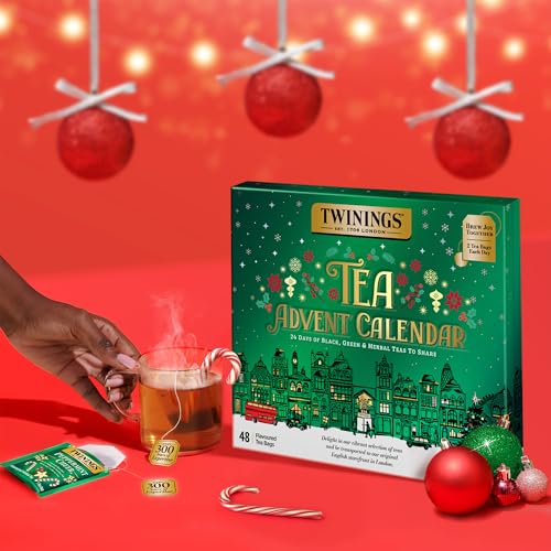 Image of NEW Twinings Tea Advent Calendar Gift Set, 24-Day Holiday Sampler with Black, Green & Herbal Teas, Christmas Countdown Box for Tea Lovers, Brew Joy Together, 48 Count (Pack of 1), 48 Tea Bags