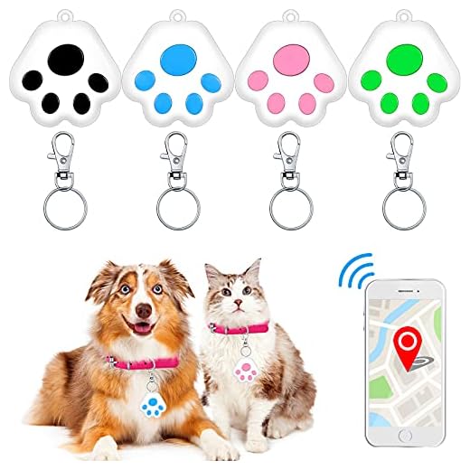 4 Pieces Tracker for Dogs Kids Bluetooth Tracker Key Finders Dog Bluetooth Tracker Anti Lost Alarm Reminder Tracking Tags Bluetooth Tracker Compatible with Bluetooth for Kids Pets Cats Dogs Backpacks
