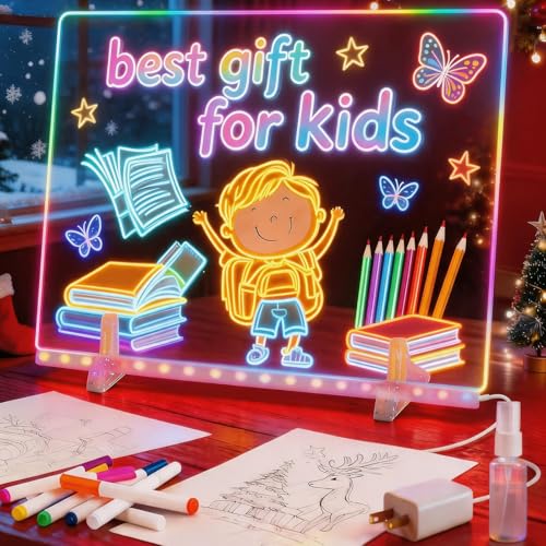 LED Drawing Board for Kids- Erasable Acrylic Electronic White Boards,15.8''X11.9 Drawing Tablet,6 Modes & 8 Colors Light Up Drawing Board,Kids Toy with 13 E Birthday Holiday Day Gifts for Girls & Boys