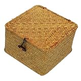 Hemobllo Cesta de Almacenamiento Multifuncional Tejida Mano con Tapa Organizador Práctico para Utensilios y Costura Caja Ligera y Resistente