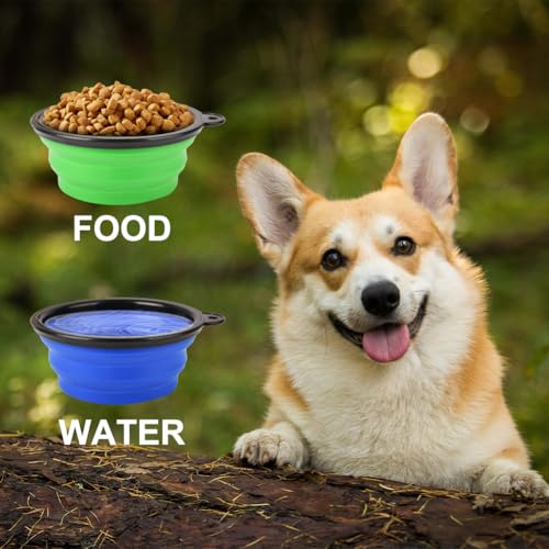 Adiwo Hundenäpfe, 2 Stück,Faltbare Hundenäpfe mit Flaschenträger mit Karabiner, Faltbar Reisenapf Napf für Hunde und Katzen, für Haustiere Gassi gehen Wandern