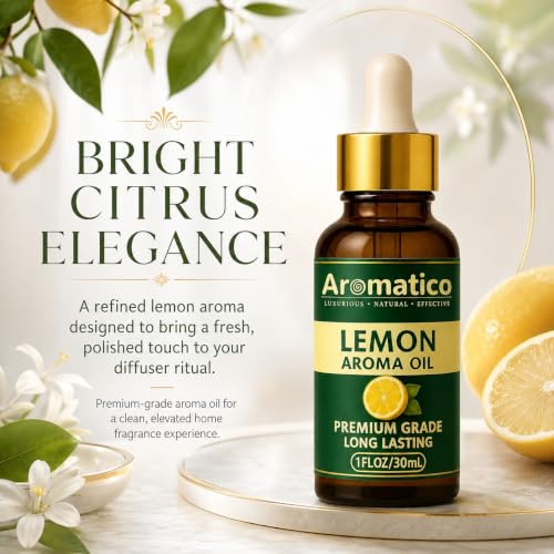 Image of AROMATICO Lemon Diffuser Oil, Premium Home Fragrance Oil for Aromatherapy, Meditation & Concentration | Versatile Use in Diffusers, Air Fresheners | 30ml