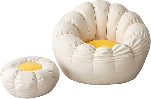 boyewpw Funda para silla de puf, funda para sofá perezoso + funda para reposapiés, forma de calabaza (sin relleno), tela de lino, puf, puff para