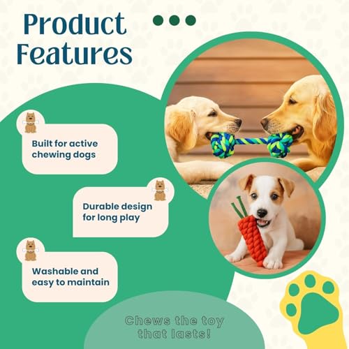 Image of Dog Rope Toys for Large /Medium Aggressive Chewers Tough Rope Chew Toy with Easy Hold Handle, Indestructible Natural Cotton Tug Rope (Cotton Rope Combo- 5)