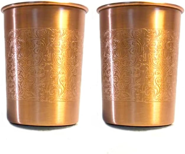 Pure Copper Tumblers for Storing and Drinking Water for Ayurvedic Ayurveda Health Benefits | Copper Water Drinking Glass | 350 ml (11.8 fl. oz. (2)