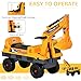 Qaba No Power 2 in 1 Ride On Excavator with Helmet and Claw, Construction Truck Set, Multi-Functional Digger with Storage, Light and Music, Yellow