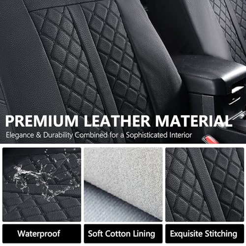 Image of Truckiipa Tacoma Truck Seat Covers Full Set Leather Waterproof Seat Covers Fit for 2005-2015 Toyota Tacoma Double Crew Cab, Full Set, Black