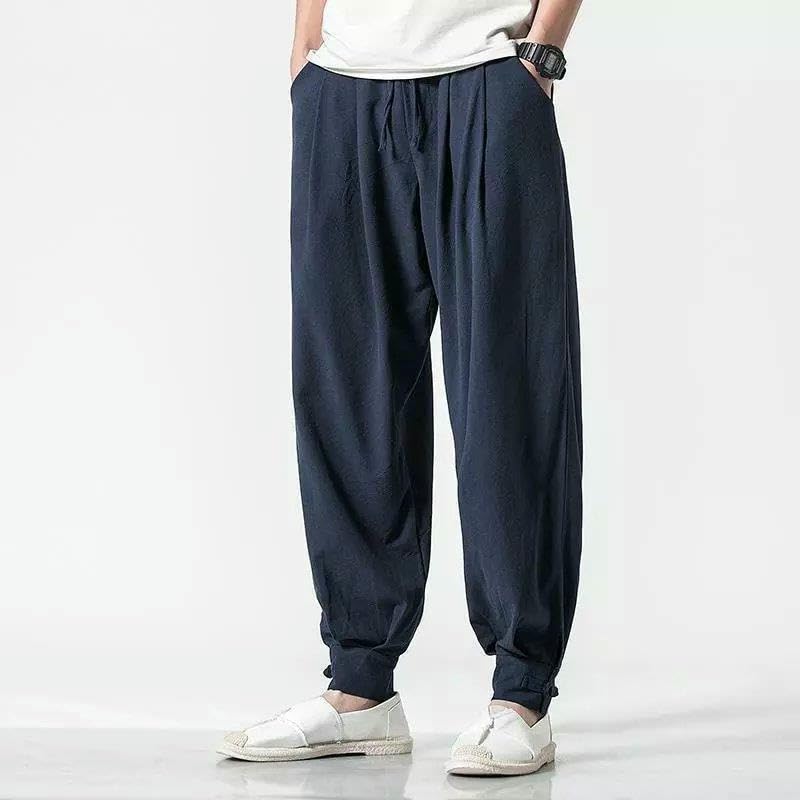 Men's Cotton Linen Loose Tapered Leg Zen Long Pants2