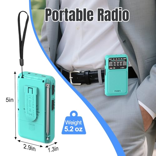Image of PRUNUS J-211 Portable Radio AM FM with USB Charging and AA Battery Operated, Transistor Radios, Strong Reception& Clear Speaker, Headphone Jack, Back Clip, Lanyard, Small Portable(Blue)