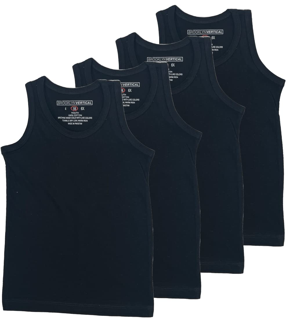 BROOKLYN VERTICAL Boys 4 Pack Undershirt Tank Top - Tagless Cotton Super Soft Runs Small