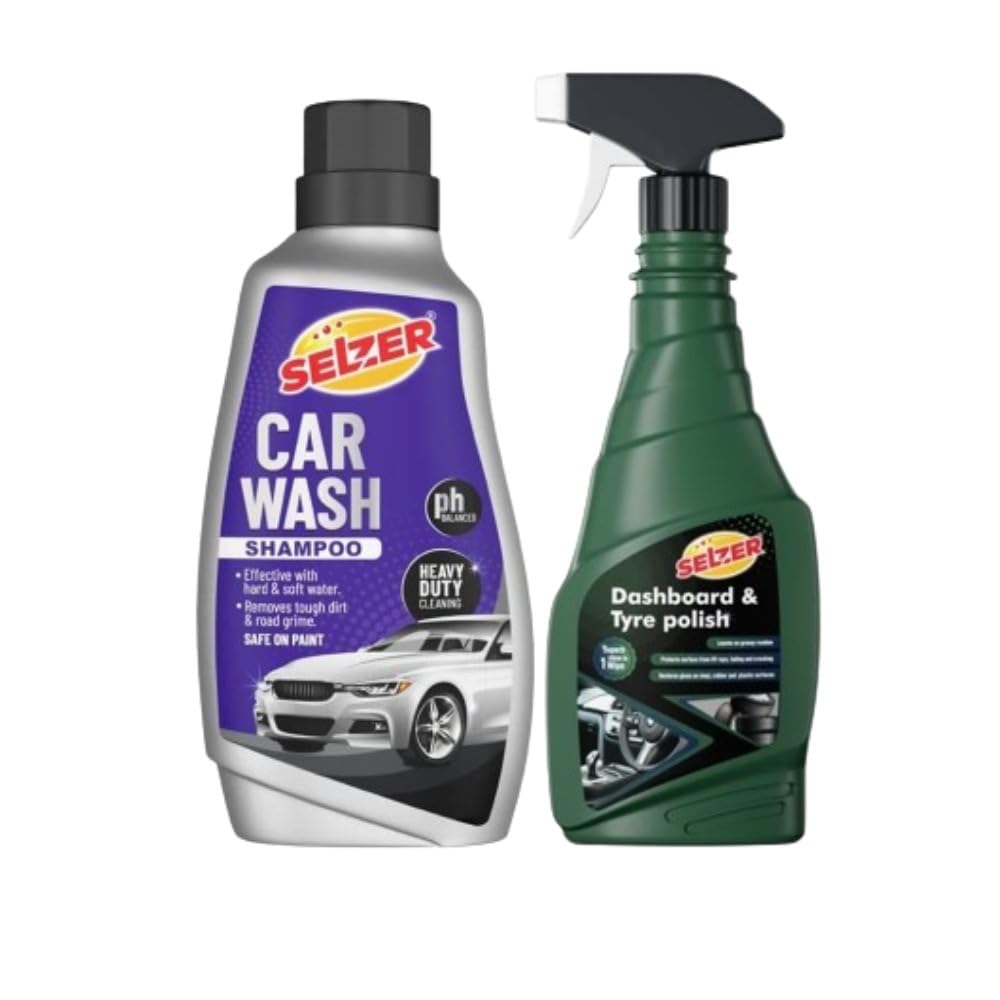 Selzer PH Balanced Car Wash Shampoo and Dashboard & Tyre Polish, Remove Tough Dirt & Safe On Paint - 500 ml Each (Combo Pack of 2)-image-39