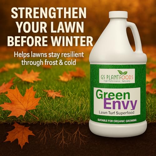 GS Plant Foods Green Envy Liquid Lawn Food – Fall & Winter Lawn Prep Fertilizer for Strong Roots and Resilient Grass, Suitable for Organic Growing (1 Gallon)