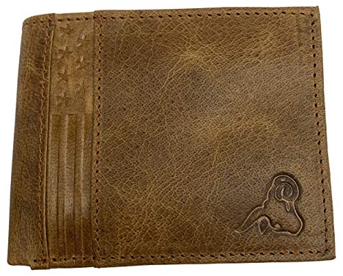 Wallet for Men RFID Blocking Leather Bifold Double ID Flap Wallet USA Series Gift Box (Tan)