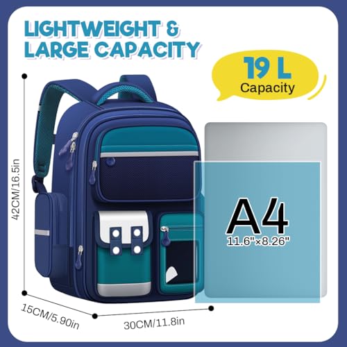 Image of Zibuyu School Bag for Boys 5-8 Years Old, Burden-Relief School Bag For Kids with Water Resistant Design, 30x20x42cm, Ergonomic Design & Spacious Daily Storage, Gifts for Boys