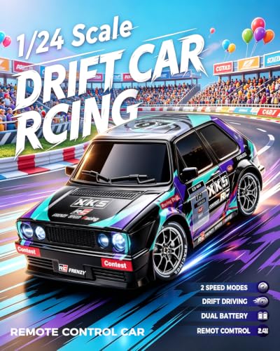Image of RC Drift Car with Racing Livery 4WD 1 /24 Remote Control Drift Car | 20KM /H High-Speed Classic 80s-Style Sports Hatchback Toy Vehicle with LED Lights, Extra Racing Tires, for Adults and Kids