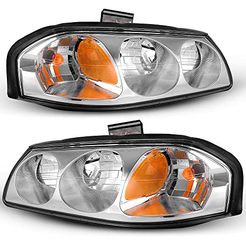 Image of OEDRO Headlights Assembly Compatible with 2000-2005 Chevy Impala Replacement Headlamp Chrome Housing Clear Lens Amber Reflector