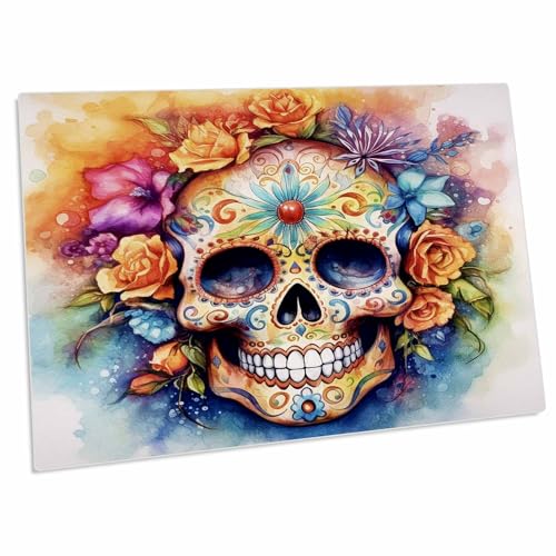 Alfombrilla grande para escritorio 3dRose con diseño calavera floral