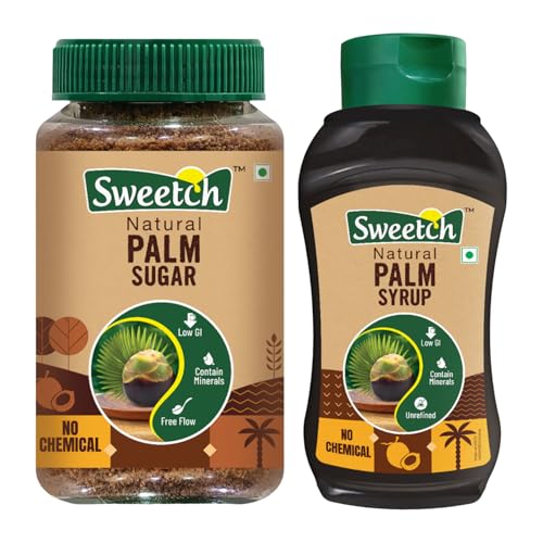 Image of Sweetch Natural Palm Sugar 350 gm + Palm Syrup 400 gm Combo Healthy Replacement for Sugar, Contain Minerals, Low GI, No Chemical & Free Flow | For Milk, Cookies, Milkshakes | Natural Sweetener