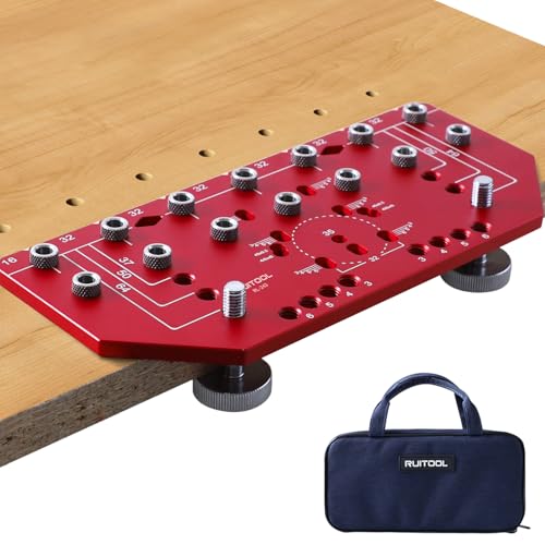 Image of RUITOOL Shelf Pin Jig and Hinge Jig Two-in-One, Self-contained Clamping Function All Metal Shelf Pin Drilling Jig with 1 /4 inch and 5mm Drill Bits, Shelf Jig and Cabinet Hardware Jig Tool Drill Guide