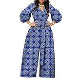 African Print Jumpsuit Plus Size Lantern Sleeve Wide Leg Women Cotton Jumpsuit Ankara Clothing for Women 539 XXS