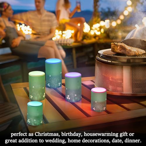 Image of ALAZA Glowing Green Golden Shamrock Flickering Flameless Candles Patrick's Day Battery Operated with Remote Timer,Tea Light Candles LED Pillar Votive Candles Set of 2 for Outdoor Indoor Decorations