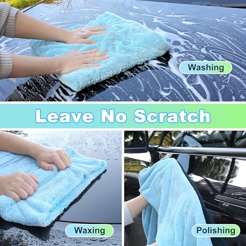 Image of JOYMOOP Microfiber Towels for Cars, 3 Pack 35.4 inch x 23.6 inch Car Drying Towel, Blue Reusable Car Towel, Quick Drying Car Microfiber Cleaning Cloth for RVs, SUVs, Trucks