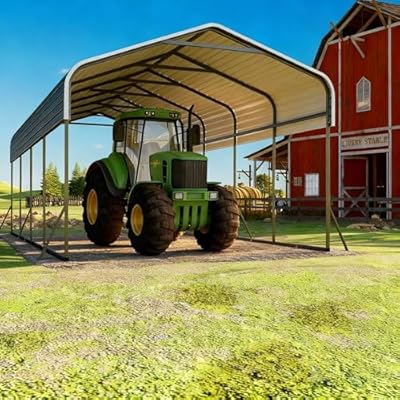 Zynfylus 12x20 FT Oversized Metal Carport, Heavy-Duty Car Garage with Enhanced Base & Reinforced Supports, All-Weather Outdoor Shelter for Cars, RV, Trucks, Boats, Light Gray