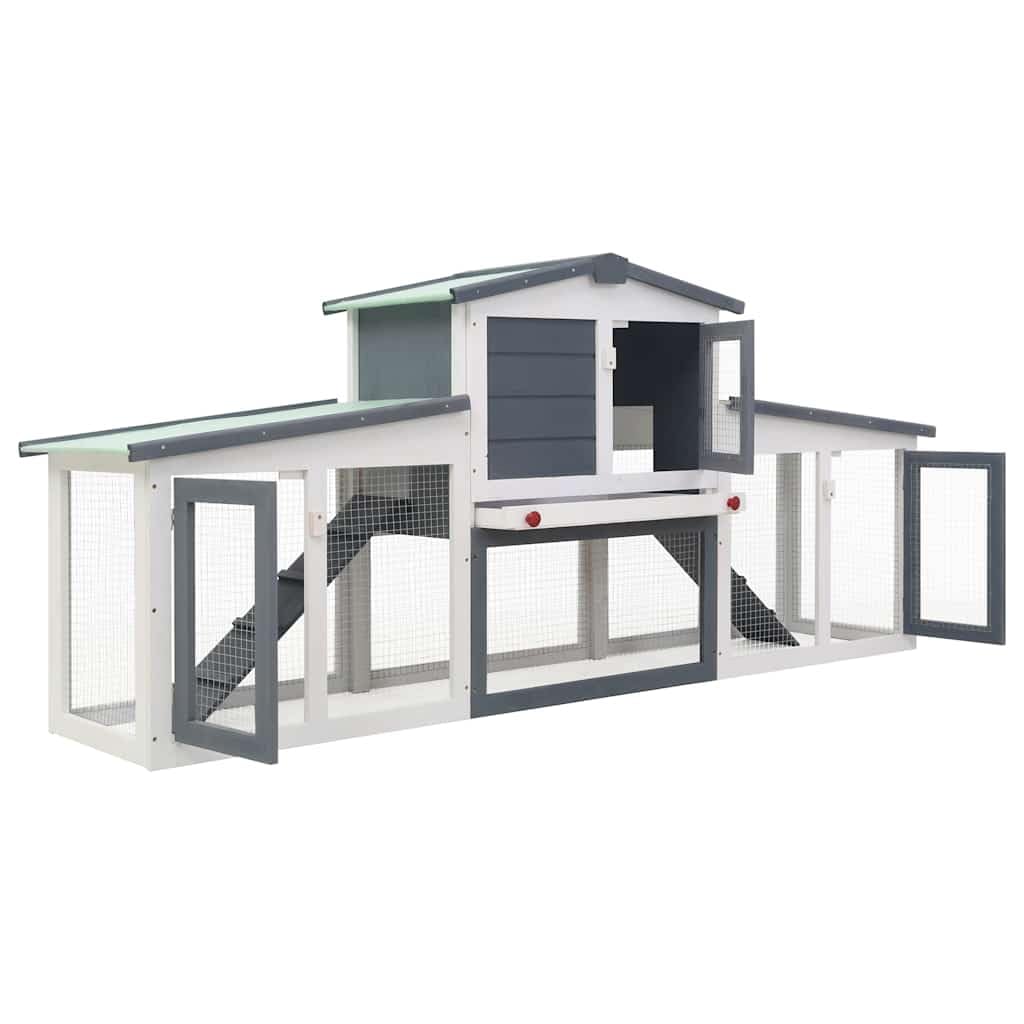 Gran conejera de madera de abeto lacada de 201 x 45 x 85 cm con techo bituminoso, 2 niveles, puertas con cerradura, resistente a la intemperie, ideal para conejos, cobayas, roedores y animales