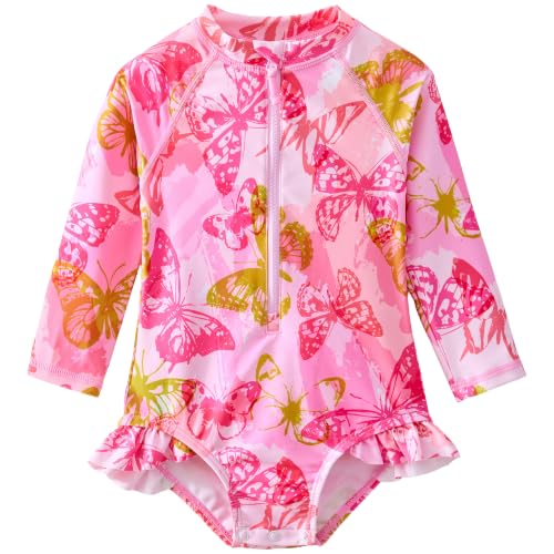 Image of Baby Girls' One Piece Swimsuit Long Sleeve Rash Guard Swimwear