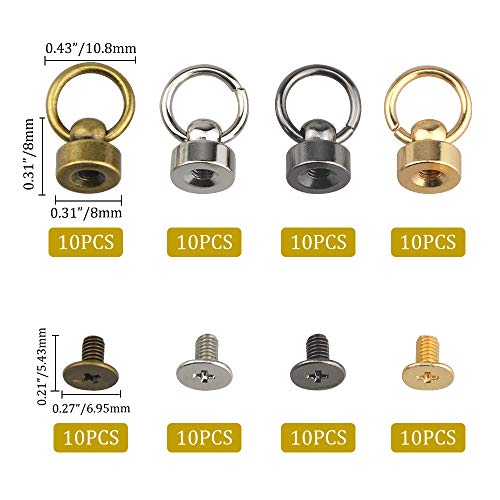 Xingyheng 40Pcs 4Colors 8Mm Round Head Rivet Studs Diy Leather Craft Rivets With Pull Ring Buckle Assortment Kit Round Head Ring Metal Rivet Studs For Purse Wallet Phone Case Handbag Decoration #TOP4