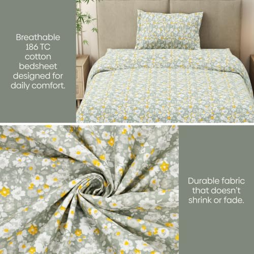 Image of Haus & Kinder Single Bedsheet for Single Bed with Pillow Cover Pure Cotton 186 TC | Soft & Silk Bedsheet for Single Bed |58 x 98 Inches - Verdant Whispers of Giverny
