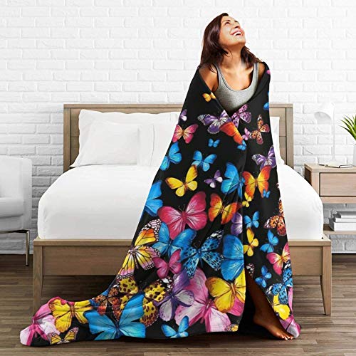 Sara Nell Ultra Soft Butterfly Blanket,Colorful Rainbow Flying Butterfly Throw Blanket Fleece Blanket,Plush Blanket For Bed And Couch,Warm Fuzzy Cozy Throws Blankets For Kids And Adults,60''X50'' #TOP4
