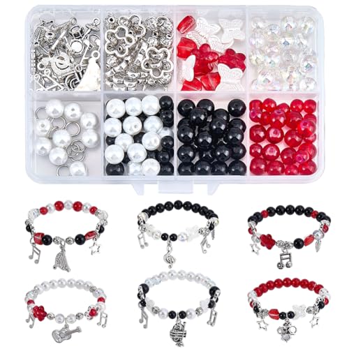 El Mejor Listado de Kits de fabricación de abalorios - los preferidos. 43 SUNNYCLUE 1 caja DIY 6 juegos de pulseras para notas musicales, abalorios, plata antigua, gótico, negro, rojo, abalorio, mariposa, instrumentos musicales, abalorios, kits de...