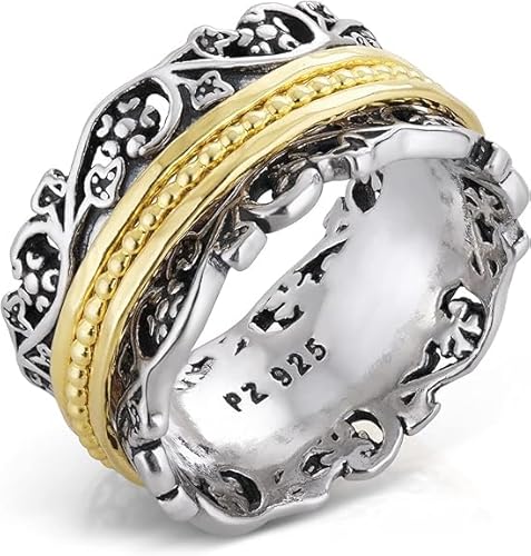 PZ Paz Creations YG.925 Sterling Silver Ring With Gold Over Silver Spinners, Made in Israel (9)