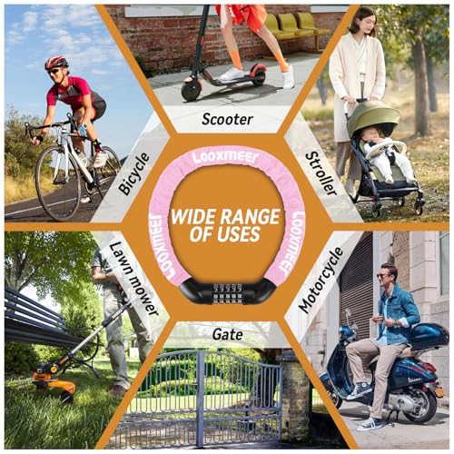 Looxmeer Fahrradschloss, Hohe Sicherheitsstufe 8, Zahlenschloss Fahrrad 90cm, Stark Fahrrad Kettenschloss 7 mm, Zahlen Code Kombination Schloss für Motorrad Roller Tür Tor Zaun Grill, 12 Farben