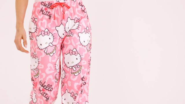 Hello Kitty Damespyjamabroek, comfortabele loungewear met elastische taille, ademende pyjama's - cadeaus voor vrouwen, roze, XL