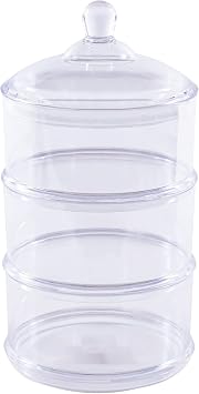 3-Tier Stackable Plastic Candy Jar with Lid Premium Acrylic Plastic BPA-Free, Decorative Canister Organizer Apothecary 6 Diameter x 12H - Clear