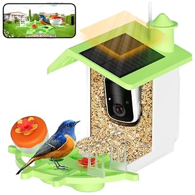 Smart Bird Feeder with Camera Solar Powered, 2K HD Live Video Bird House with Camera, AI Bird Species Identification, Instant Arrival Alerts, Cloud Storage Videos, Ideal Gift for Lover