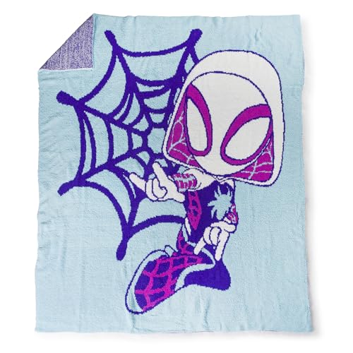 Image of Jay Franco Marvel Spidey & His Amazing Friends Ghost Spider Feather Knit Fluffy Throw Blanket - Gwen Stacy Fuzzy Blanket Measures 50 x 60 inch, Super Soft Lightweight Bedding