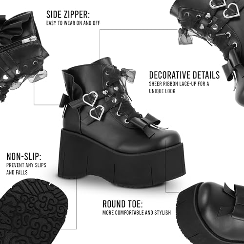 Black Platform Ankle Boots for Women Goth Rave Shoes Punk Rivet Lace Up Zipper Round Toe Wedge Chunky High Heels Buckle Booties2