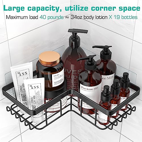 Yasonic Corner Shower Caddy, 4-Pack Adhesive Shower Caddy With Soap Holder And 12 Hooks, Rustproof Stainless Steel Bathroom Shower Organizer, No Drilling Wall Mounted Shower Rack, For Bathroom, Black #TOP1