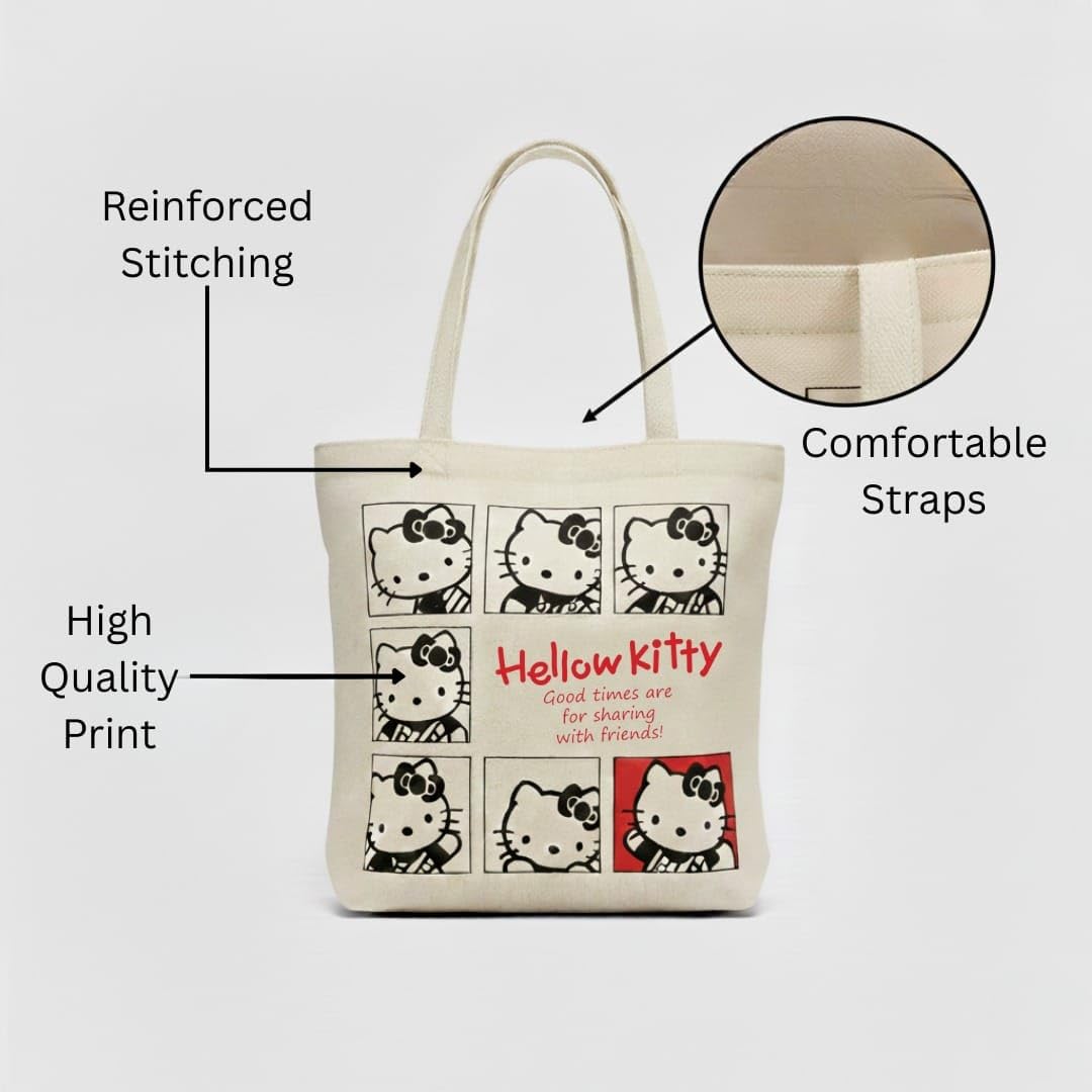 Hello® Kitty Tote bag, Economical Cotton Tote Bag, Lightweight Medium Reusable Grocery Shopping bag Gym, Beach bag