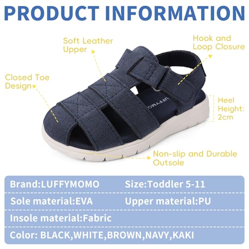 Image of Luffymomo Toddler Kids Closed Toe Fisherman Sandals | Boys Girls Lightweight Shoes,Adjustable Beach Summer Sandal