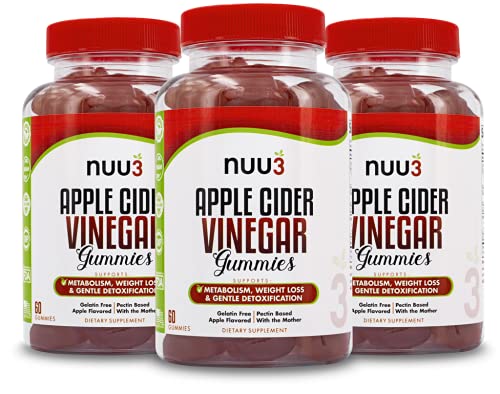 3 Pack - Made in USA - The World's TASTIEST Apple Cider Vinegar Gummy (They're Yummy!) - Apple Cider Vinegar Gummies with The Mother (Not A Mother, The Mother) - Nuu3 Apple Cider Vinegar Gummies