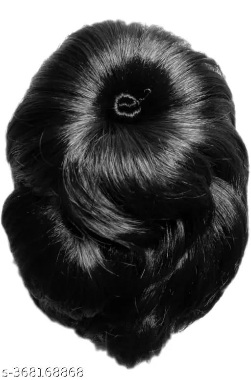 Image of HAIR WALA Flower Style Claw Clip Bun net attached Hair Extension decorative bun for attractive look Synthetic Fake Ponytail Hair extension for Women Girls, Matte Finish Color (Black)