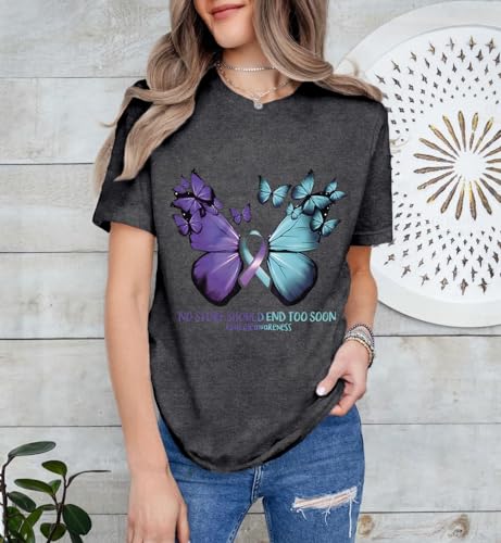 Women Suicide Awareness Shirts Suicide Prevention T-Shirt Teal Purple Ribbon Tee Tops2