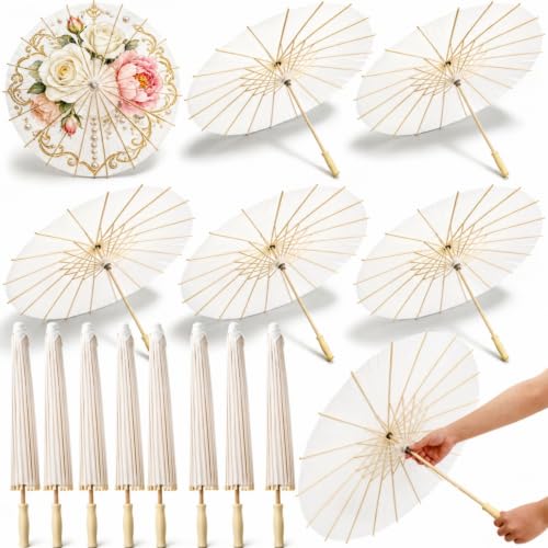 Noamus 8 Pcs 23.6 Inch White Paper Umbrella, Chinese Oiled