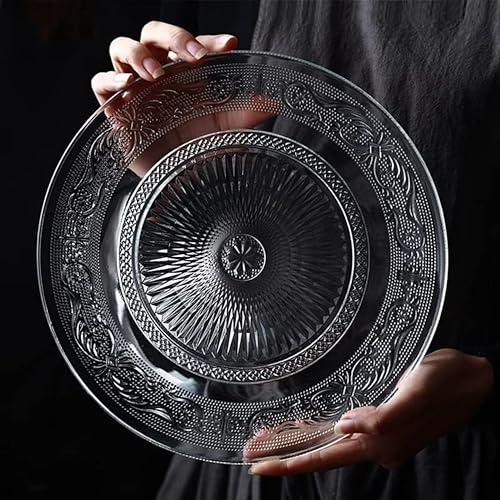Image of Glass Dinner Plate, 7 Inch Large, Serving Plate Salad Fruit Pasta Snacks Tray Crystal Decoration, Vintage Embossed Dinnerware for Catering Event, Parties, Home B'day Wedding (Set of 6)