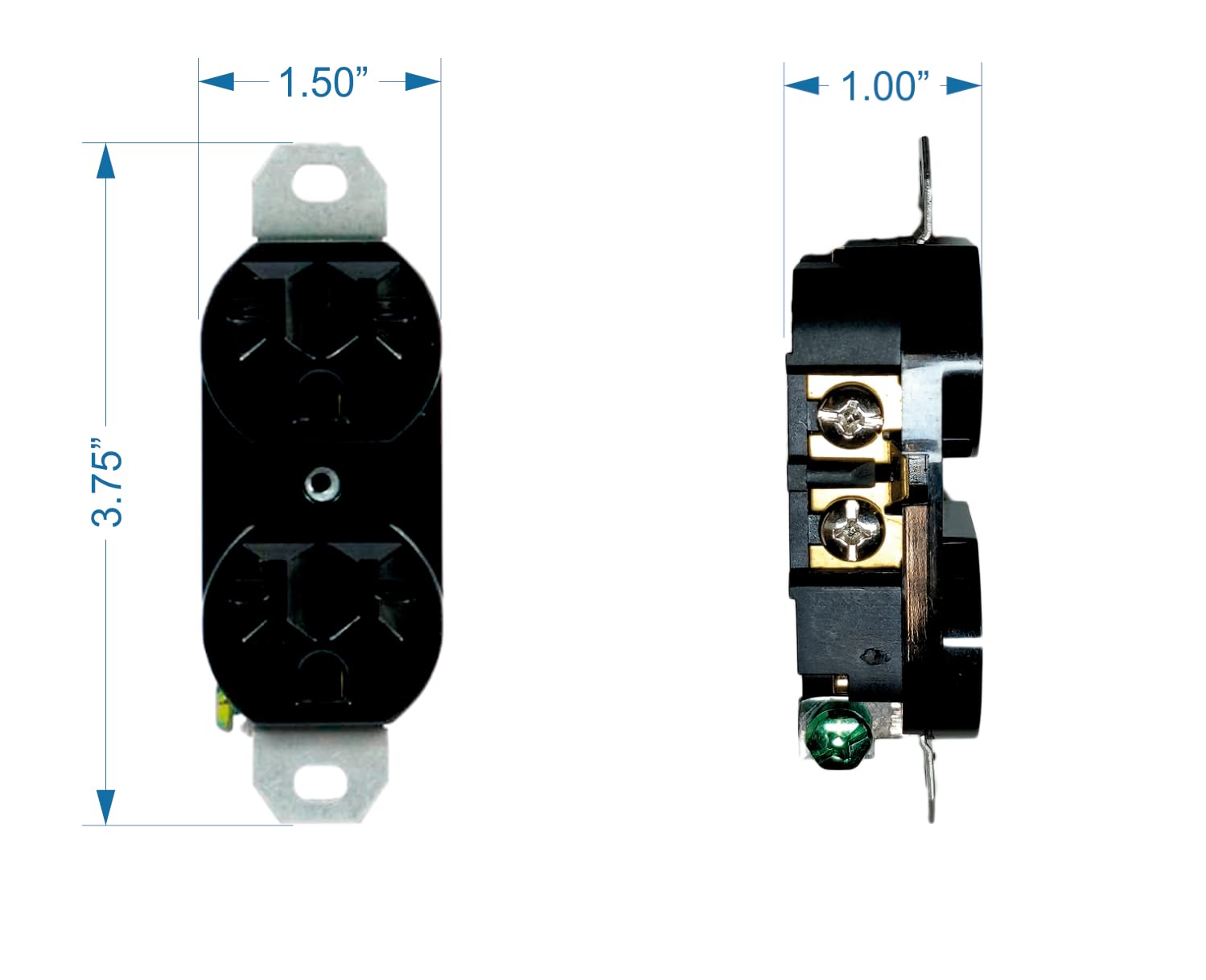 Universal Duplex Electrical Outlet, 15/20 Amp, 120/240V, Black Nylon Face, 3.75 x 1.5 Inch